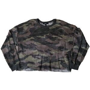 Forever 21 Camo Netted Top Womens 2X Drop Shoulders Long Sleeve Cropped Shirt